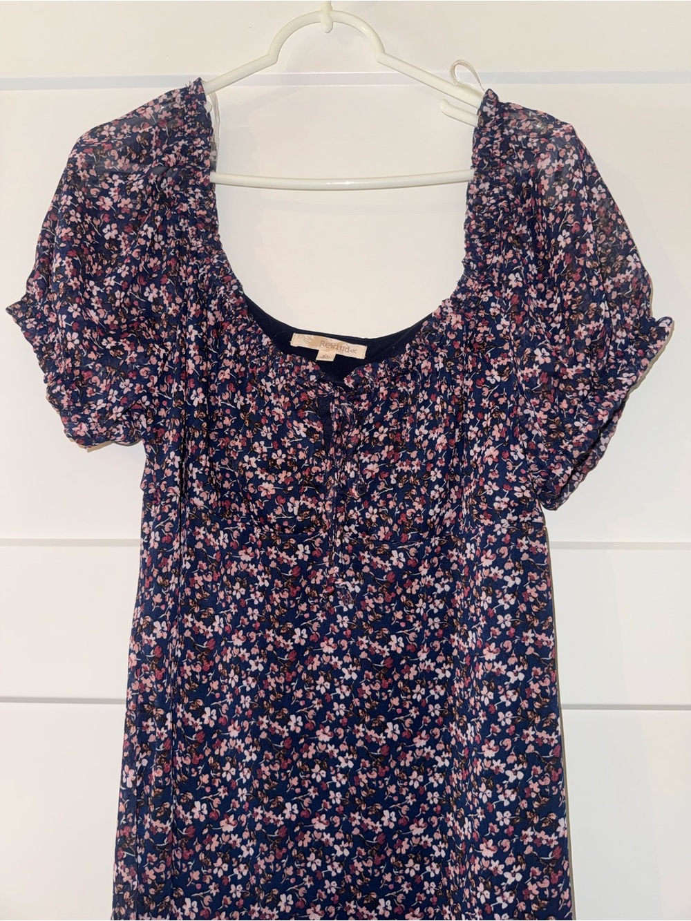Rewind Navy Floral Scoop Neck Dress with Pink Accents / Sz XL